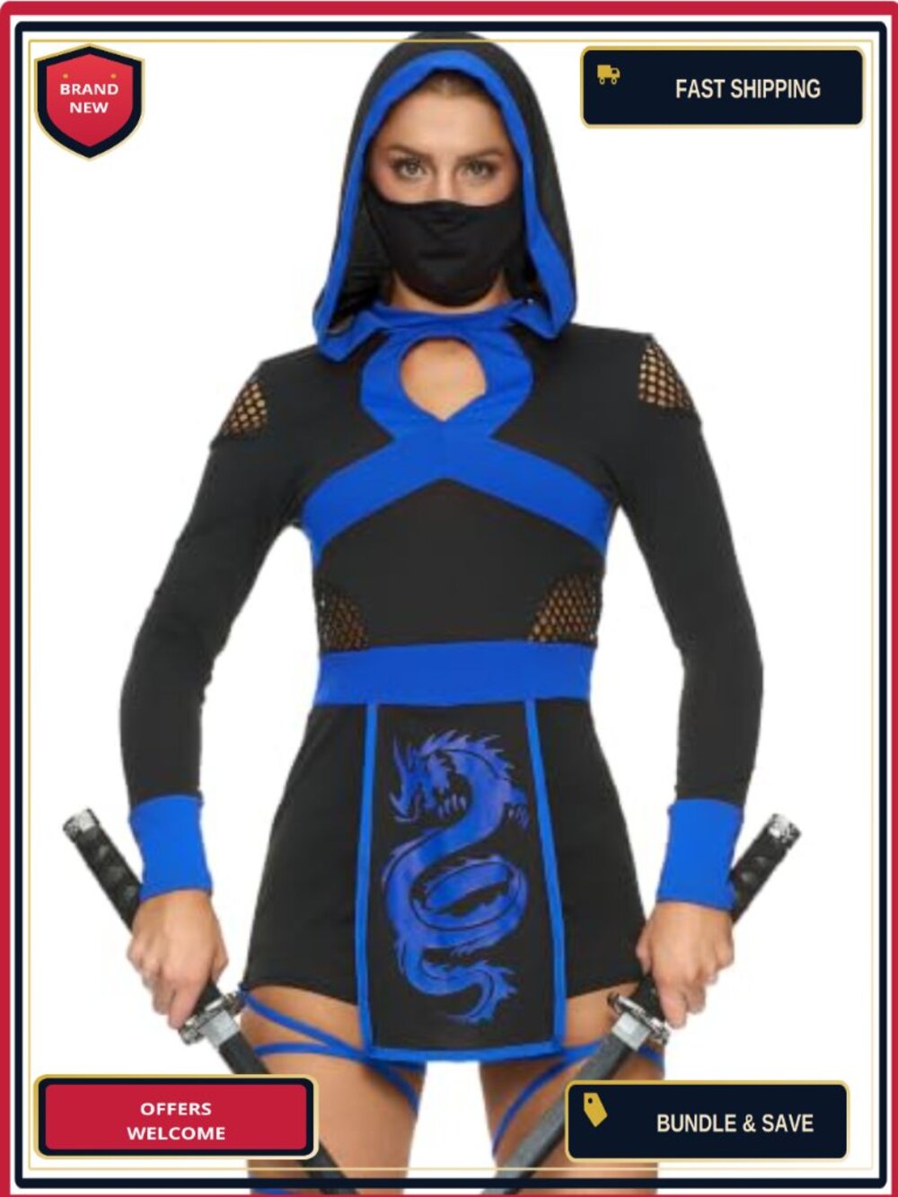 Women's Ninja Costume Set Hooded Romper with Mask Halloween Cosplay